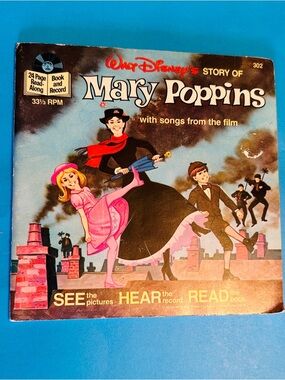 DISNEY VTG 1967 MARY POPPINS DISNEYLAND RECORD & 1977 MARY POPPINS RECORD & BOOK